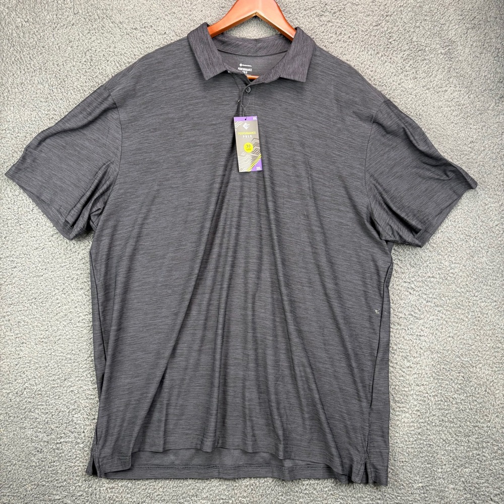 Members Mark Performance Polo Shirt Mens XXL Gray Short Sleeve‎ UPF 30 Stretch